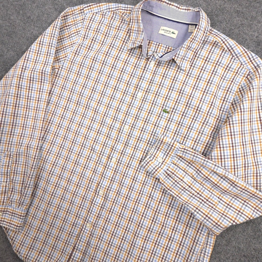 Lacoste Shirt Mens XL Multicolor Check Crocodile Logo Button Up Long Sleeve